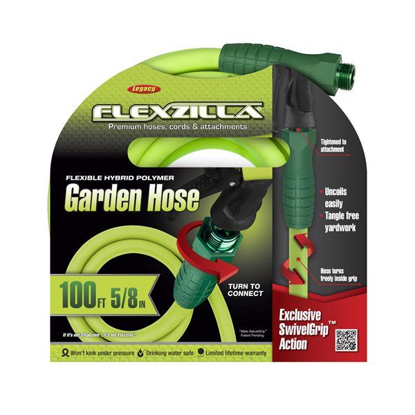 Flexzilla Garden Hose, Hybrid Polymer, 5/8 inch x 100', ZillaGreen