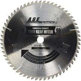 AGE MD12-606 Industrial Carbide Tipped Thin Kerf Miter Saw Blade 12 inch Diam 1 inch Bore