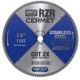 Champion RZR-14-110-ST CERMET 14-in. CIRCULAR SAW BLADE - STAINLESS STEEL CUTTING
