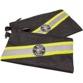 Klein 55599  Zipper Bags, High Visibility Tool Pouches, Heavy-Duty 1680d Ballistic Weave, Black, Reflective Gray, Green Accents, 2-Pack