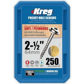 Kreg SML-C250S5-250 2-1/2-in. Coarse Washer Head Stainless Steel Pocket Hole Screws