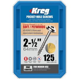 Kreg SML-C250-125 Pocket Screws, 2-1/2" #8 Coarse-Thread, Washer-Head (125 Count) | Dynamite Tool