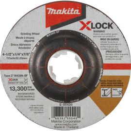 Makita E-00430 X‑LOCK 4‑1/2" x 1/4" x 7/8" Type 27 General Purpose 36 Grit Abrasive Grinding Wheel for Metal & Stainless Steel Grinding
