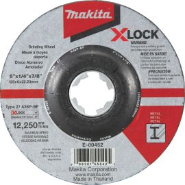 Makita E-00452 X‑LOCK 5" x 1/4" x 7/8" Type 27 General Purpose 36 Grit Metal Abrasive Grinding Wheel