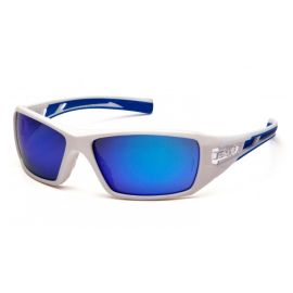 Pyramex Safety SWBL10465D VELAR Safety Glasses Ice Blue Mirror Lens with White and Blue Frame 1-pair