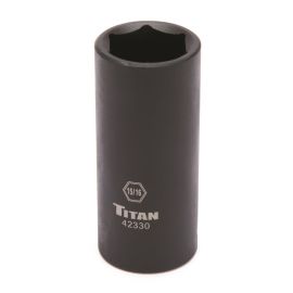 Titan 42330 Impact Socket, Steel, Black, 1/2 in. Drive, 6-Point, Deep Well, 15/16 in